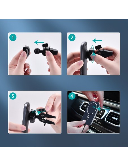 Magnetinis automobilinis laikiklis + Qi indukcinis pakrovėjas 15W juodas