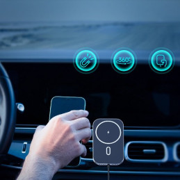 Magnetinis automobilinis laikiklis + Qi indukcinis pakrovėjas 15W juodas