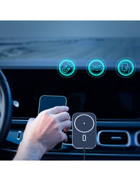 Magnetinis automobilinis laikiklis + Qi indukcinis pakrovėjas 15W juodas