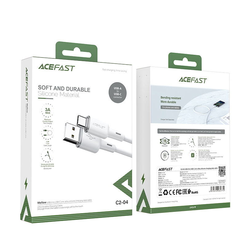 USB laidas – USB-C 3A 1,2m baltas