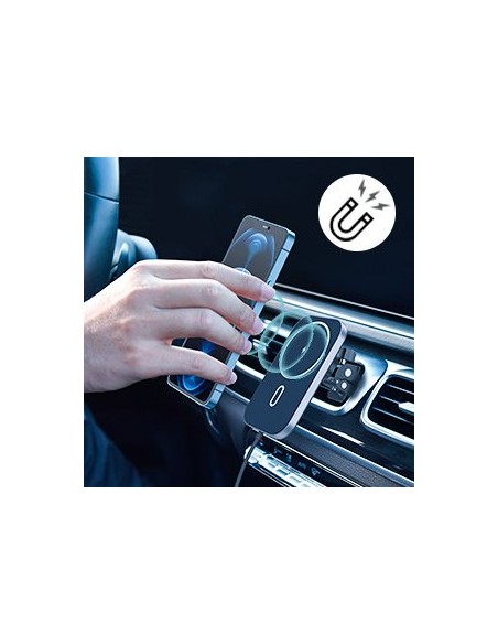 Magnetinis automobilinis laikiklis + Qi indukcinis pakrovėjas 15W juodas