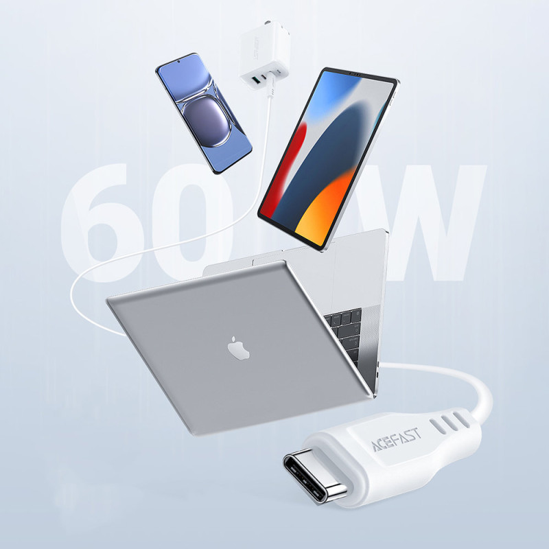 USB-C telefono laidas 60W 20V 3A 1,2m baltas
