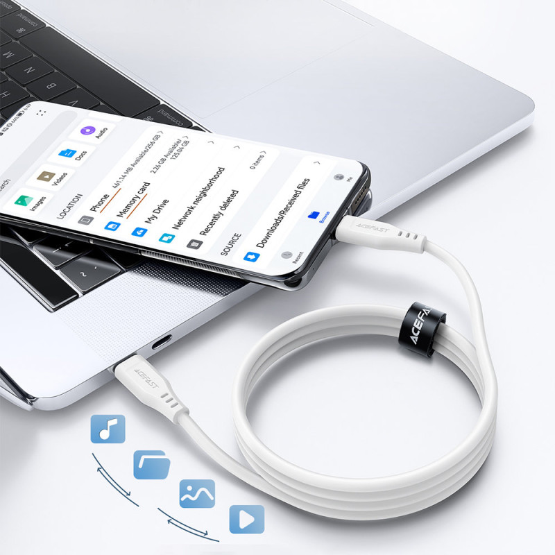 USB-C telefono laidas 60W 20V 3A 1,2m baltas