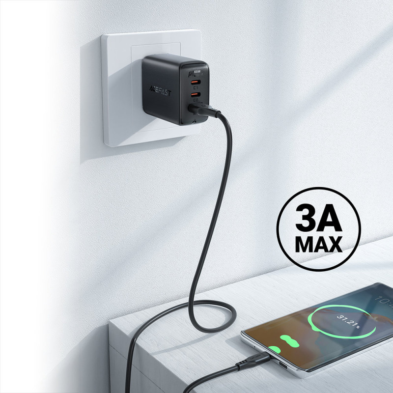 Telefono kabelis USB - USB-C 3A 1,2m baltas