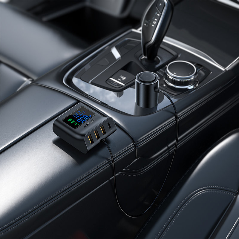 Automobilinio įkroviklio įkrovimo stotelė 90W USB-C 3x USB QC 3.0 juoda