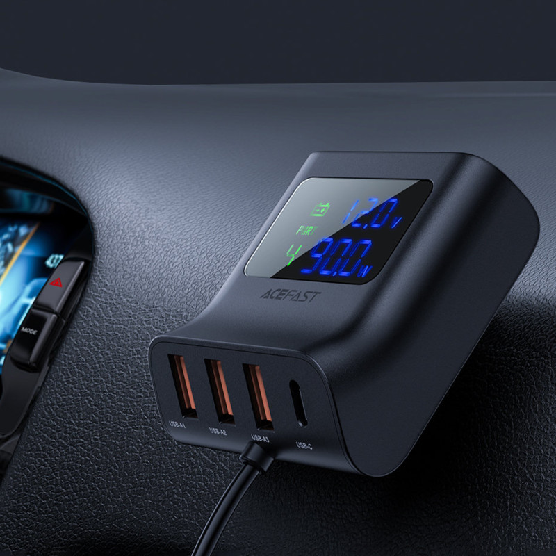Automobilinio įkroviklio įkrovimo stotelė 90W USB-C 3x USB QC 3.0 juoda