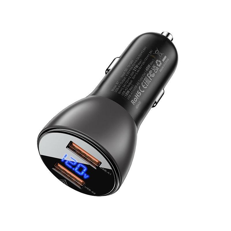
Automobilinis pakrovėjas 45W 12V 2x USB QC 3.0 juodas
