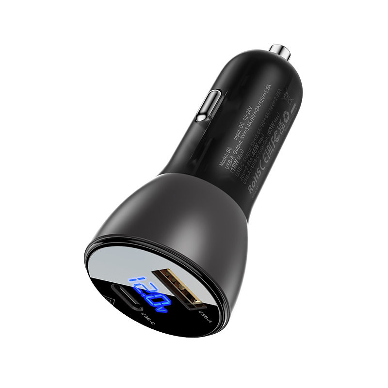 Automobilinis įkroviklis 63W 12V USB-C USB SFCP juodas