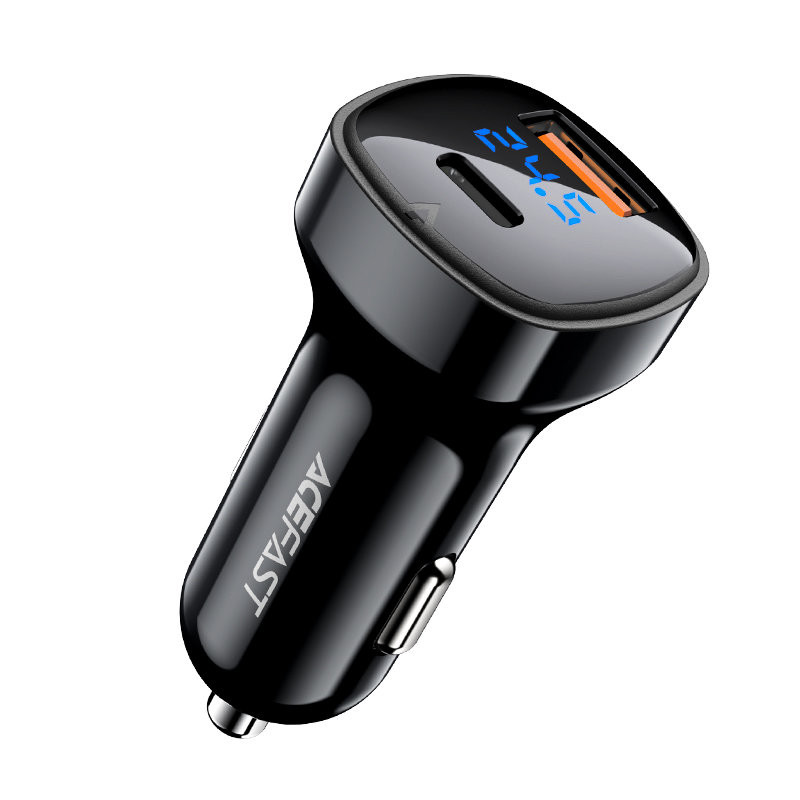
66 W USB-C USB Power Delivery QC 4.0 FCP automobilinis įkroviklis, juodas
