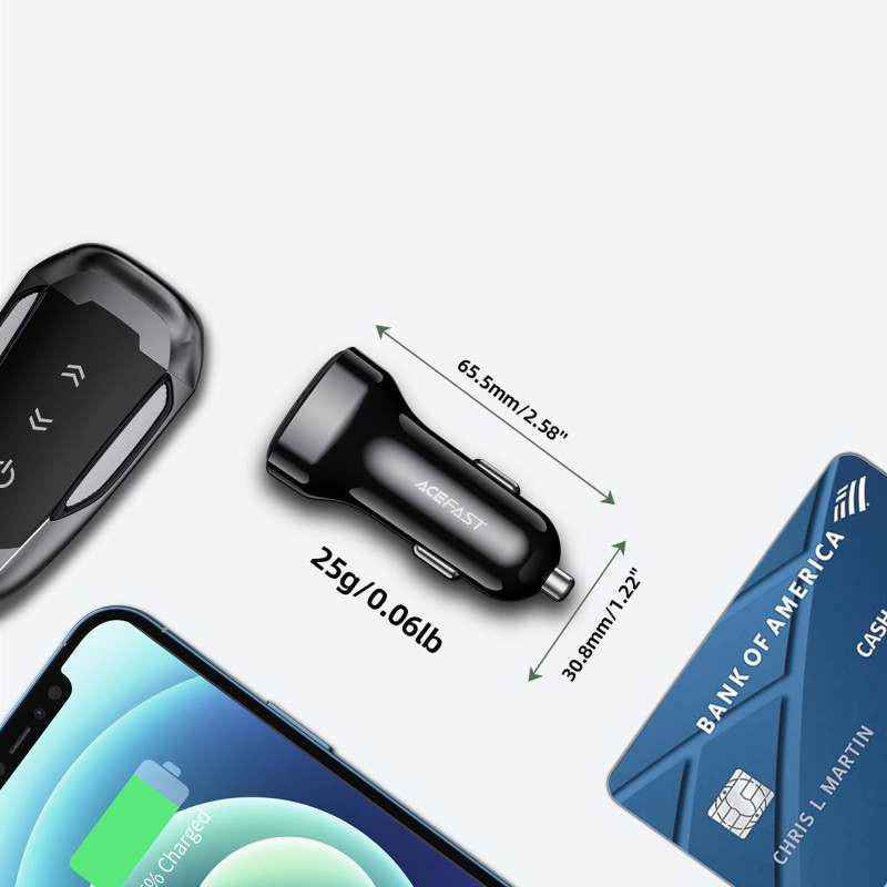 
66 W USB-C USB Power Delivery QC 4.0 FCP automobilinis įkroviklis, juodas
