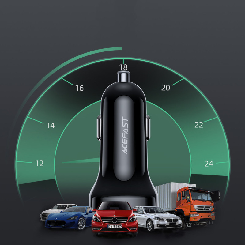 
66 W USB-C USB Power Delivery QC 4.0 FCP automobilinis įkroviklis, juodas
