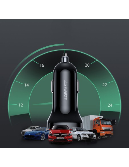 
66 W USB-C USB Power Delivery QC 4.0 FCP automobilinis įkroviklis, juodas
