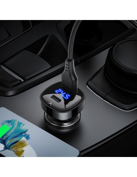 
66 W USB-C USB Power Delivery QC 4.0 FCP automobilinis įkroviklis, juodas
