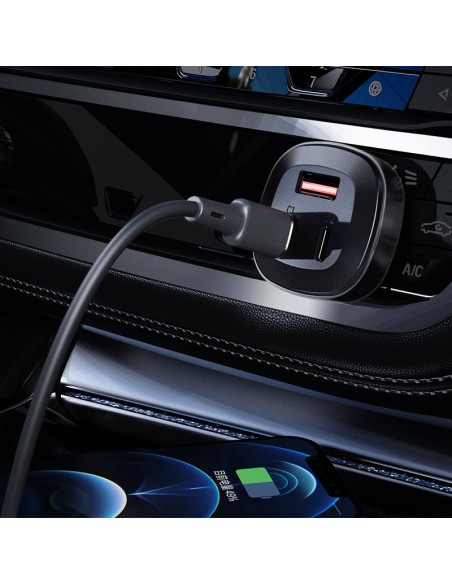 
Automobilinis įkroviklis 66W 2x USB-C USB Power Delivery QC 4.0 juodas
