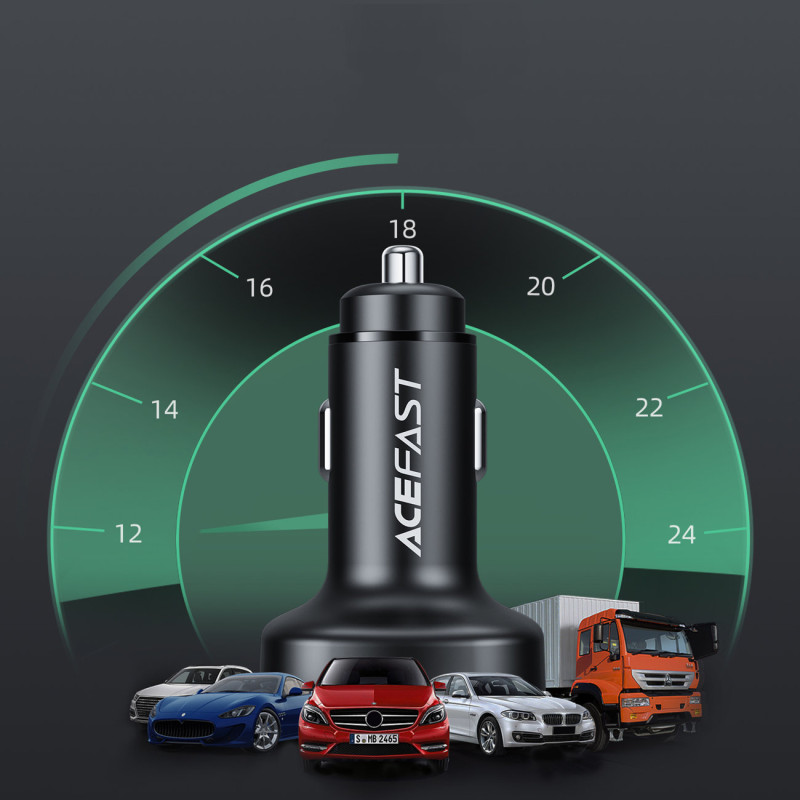 
Automobilinis įkroviklis 66W 2x USB-C USB Power Delivery QC 4.0 juodas
