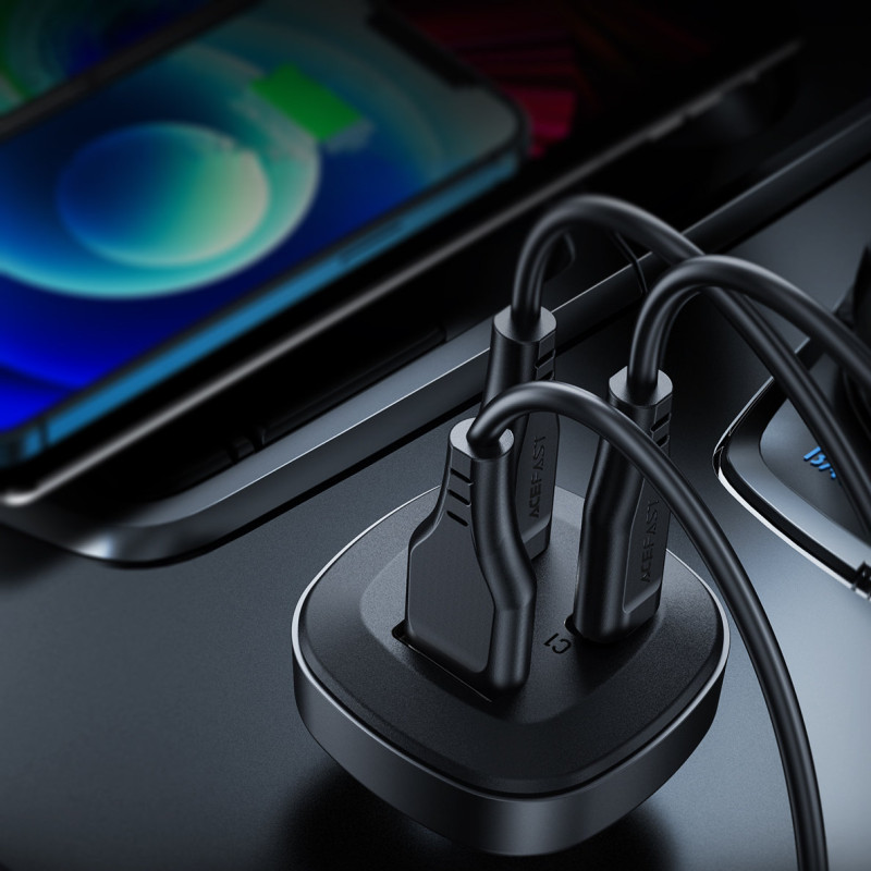 
Automobilinis įkroviklis 66W 2x USB-C USB Power Delivery QC 4.0 juodas
