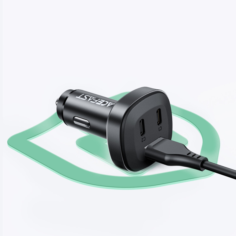 
Automobilinis įkroviklis 66W 2x USB-C USB Power Delivery QC 4.0 juodas
