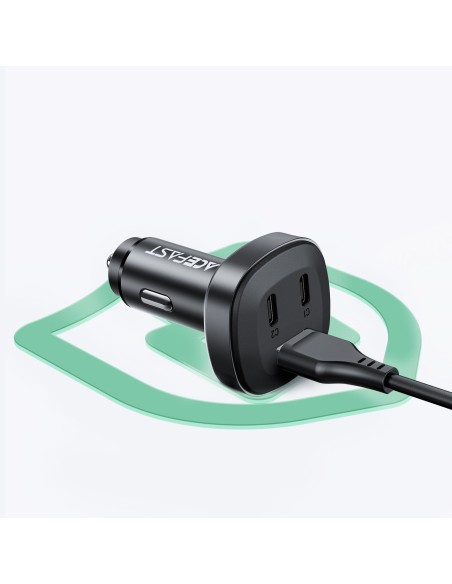 
Automobilinis įkroviklis 66W 2x USB-C USB Power Delivery QC 4.0 juodas
