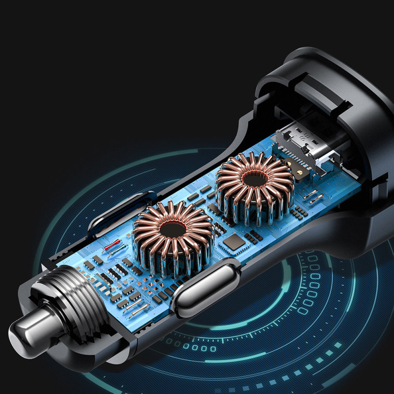 
Automobilinis įkroviklis 72W 2x USB-C Power Delivery QC 3.0 juodas
