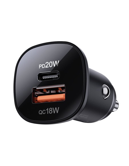 
38W USB-C USB Power Delivery QC 3.0 automobilinis įkroviklis, juodas
