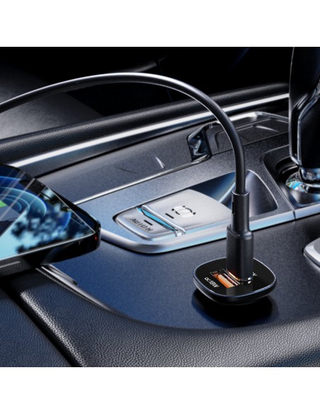 
38W USB-C USB Power Delivery QC 3.0 automobilinis įkroviklis, juodas
