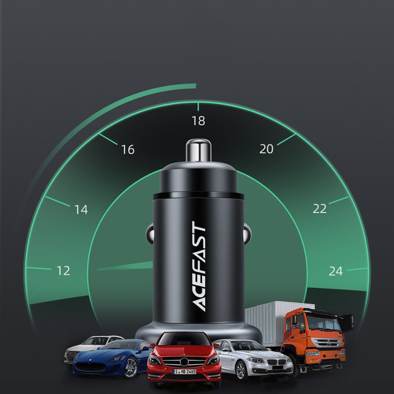 
38W USB-C USB Power Delivery QC 3.0 automobilinis įkroviklis, juodas
