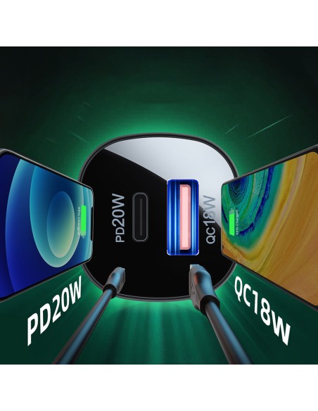 
38W USB-C USB Power Delivery QC 3.0 automobilinis įkroviklis, juodas
