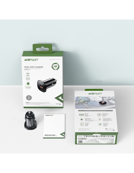 
38W USB-C USB Power Delivery QC 3.0 automobilinis įkroviklis, juodas
