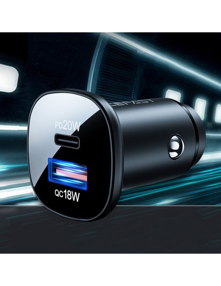 
38W USB-C USB Power Delivery QC 3.0 automobilinis įkroviklis, juodas
