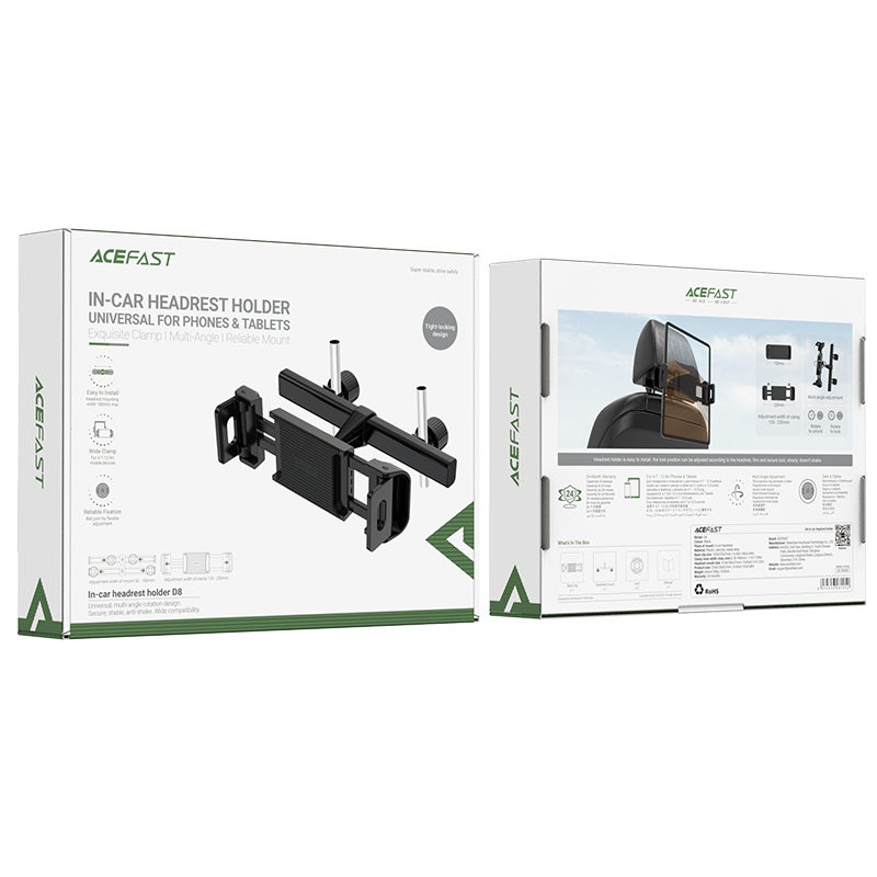 
Automobilinis galvos atramos laikiklis telefonui ir planšetei 135-230mm pločio, juodas
