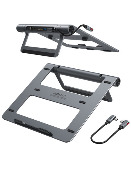 
8in1 nešiojamojo kompiuterio stovas + HUB daugiafunkcis USB-C TF SD HDMI 4K RJ45 100W pilka
