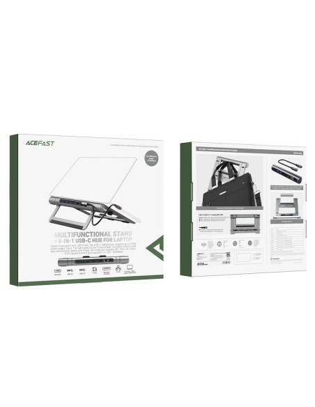 
8in1 nešiojamojo kompiuterio stovas + HUB daugiafunkcis USB-C TF SD HDMI 4K RJ45 100W pilka
