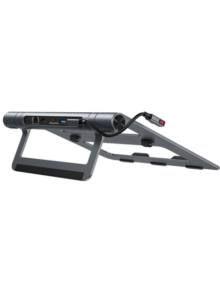 
8in1 nešiojamojo kompiuterio stovas + HUB daugiafunkcis USB-C TF SD HDMI 4K RJ45 100W pilka
