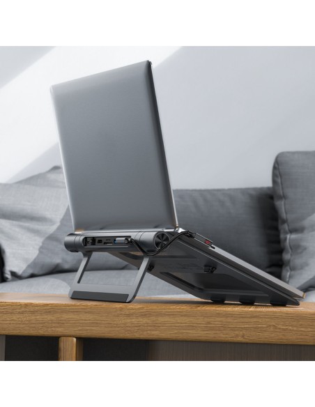 
8in1 nešiojamojo kompiuterio stovas + HUB daugiafunkcis USB-C TF SD HDMI 4K RJ45 100W pilka
