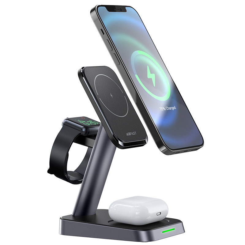 
3in1 15W Qi įkroviklis su magnetiniu laikikliu iPhone, Apple Watch ir AirPods, juodas
