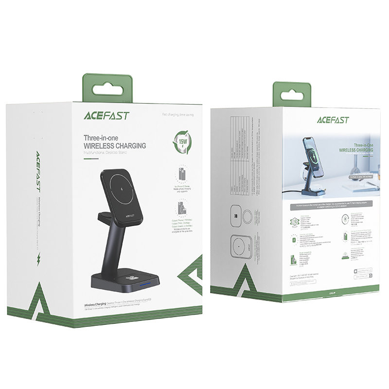 3in1 15W Qi įkroviklis su magnetiniu laikikliu iPhone, Apple Watch ir AirPods, juodas