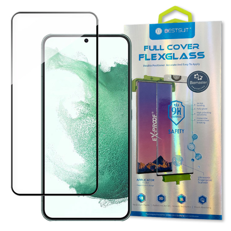 
Stiklo folija, grūdintas stiklas, visam ekranui su rėmeliu Samsung Galaxy S22+, skaidrus
