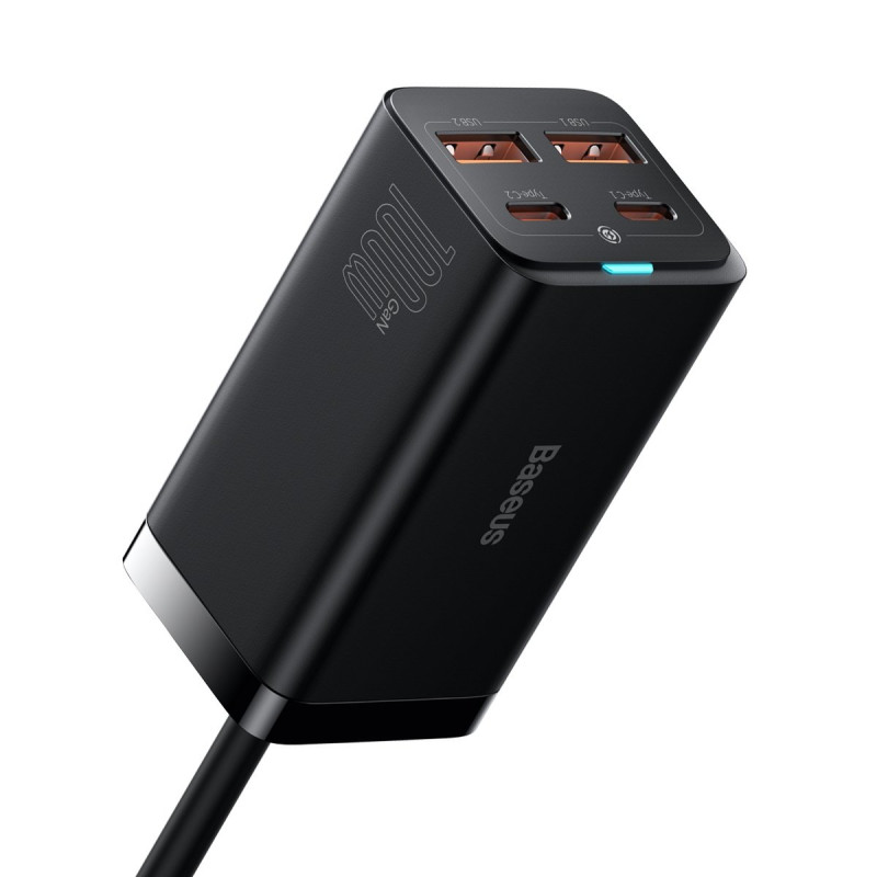 
Greitas universalus GaN įkroviklis 2x USB-C 2x USB 100W QC 4.0+ AFC juoda

