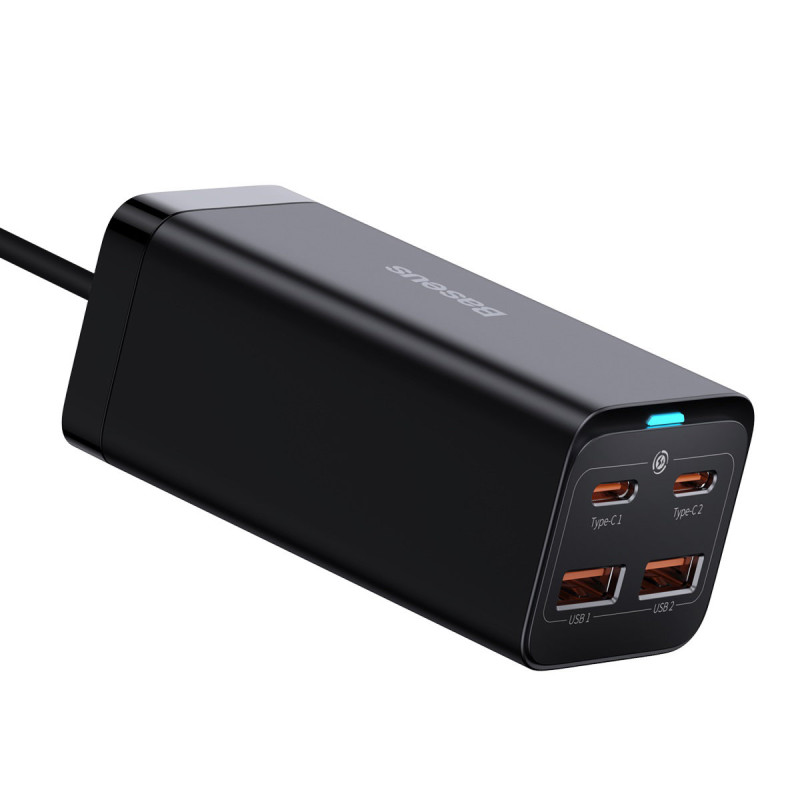 Greitas universalus GaN įkroviklis 2x USB-C 2x USB 100W QC 4.0+ AFC juoda