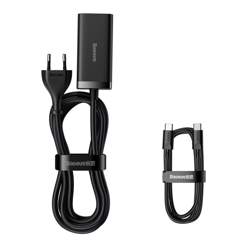 Greitas universalus GaN įkroviklis 2x USB-C 2x USB 100W QC 4.0+ AFC juoda