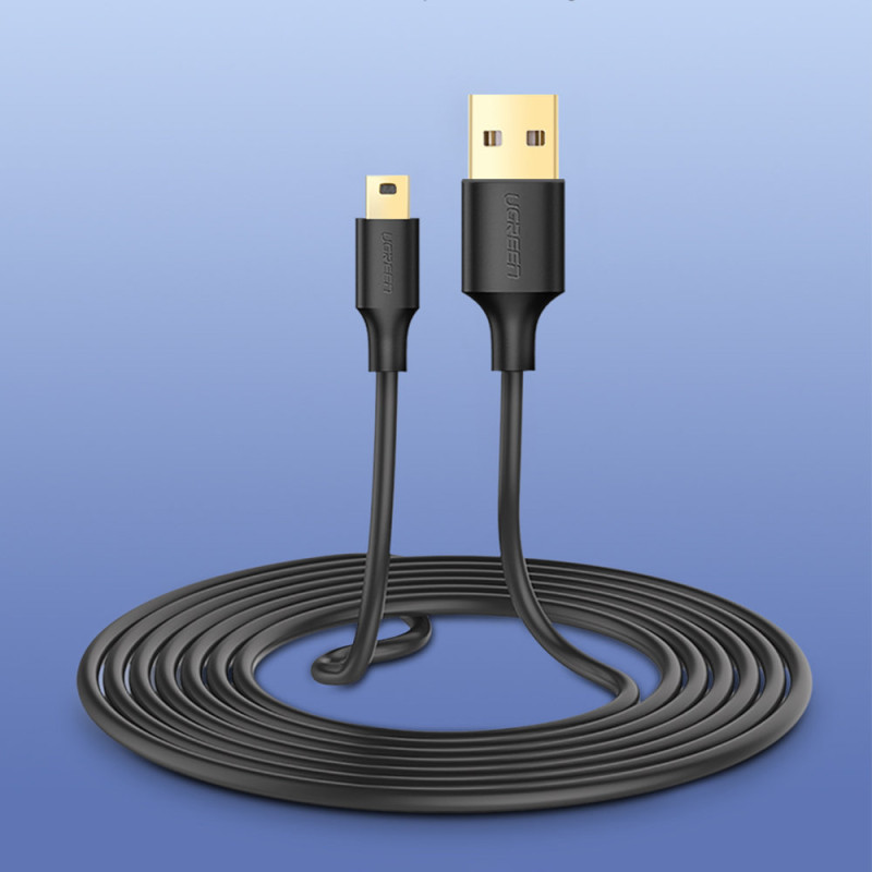 USB - mini USB laidas, 5 kontaktų, paauksuotas, 0,5 m, juodas