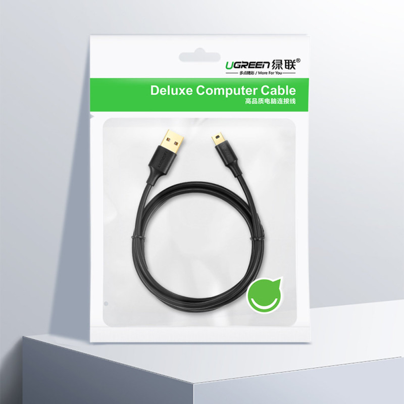 USB - mini USB laidas, 5 kontaktų, paauksuotas, 0,5 m, juodas