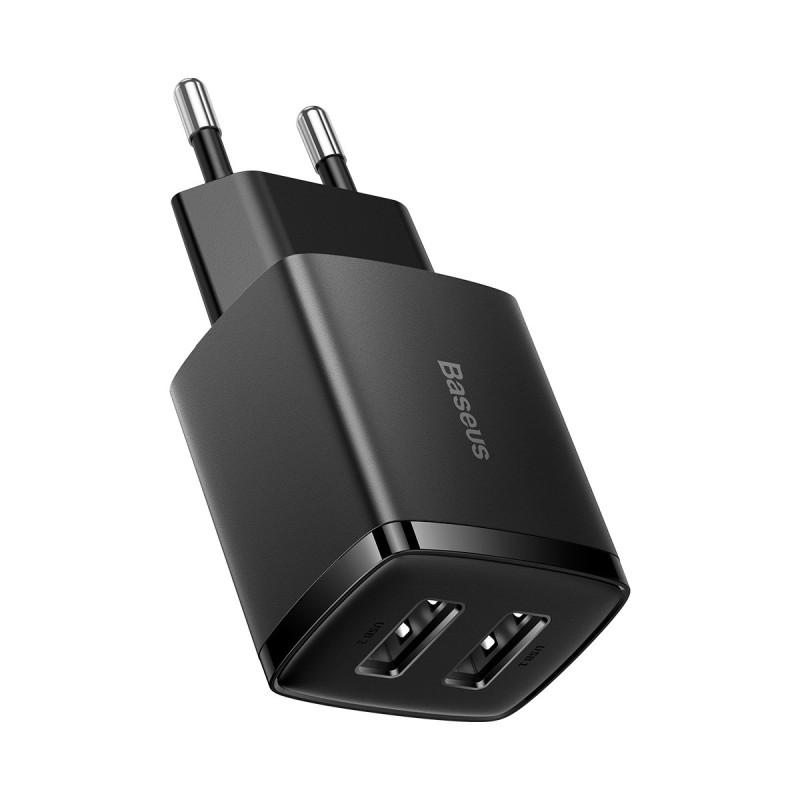 
Kompaktiškas 2x USB 10.5W sieninis įkroviklis, juodas
