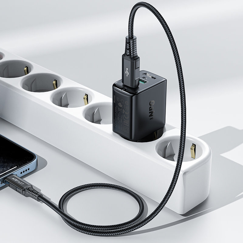 GaN tinklo įkroviklis 2x USB 18W QC 3.0 AFC FCP juodas