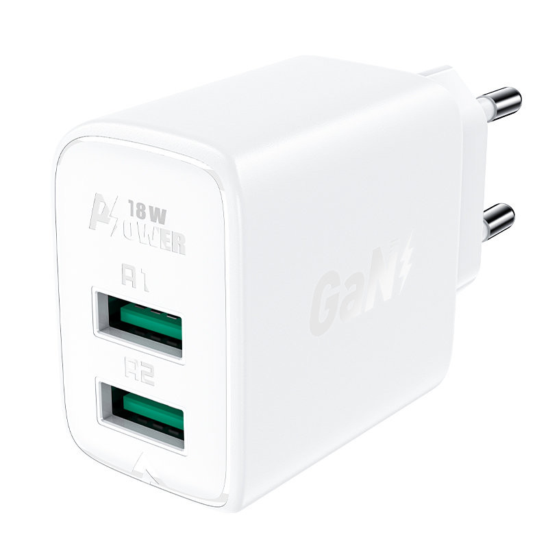 GaN tinklo įkroviklis 2x USB 18W QC 3.0 AFC FCP baltas
GaN tinklo įkroviklis 2x USB 18W QC 3.0 AFC FCP baltas