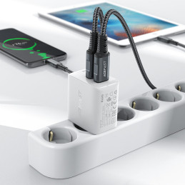 
GaN tinklo įkroviklis 2x USB 18W QC 3.0 AFC FCP baltas
