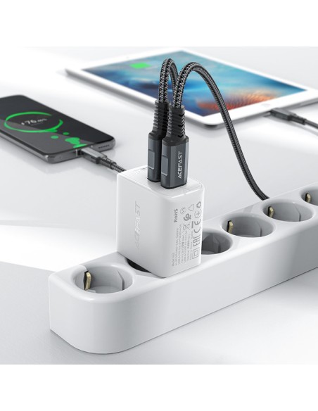 
GaN tinklo įkroviklis 2x USB 18W QC 3.0 AFC FCP baltas
