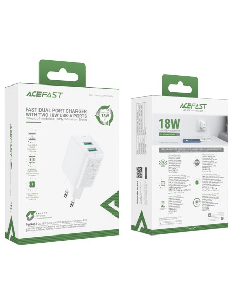 
GaN tinklo įkroviklis 2x USB 18W QC 3.0 AFC FCP baltas
