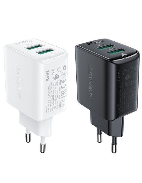 
GaN tinklo įkroviklis 2x USB 18W QC 3.0 AFC FCP baltas
