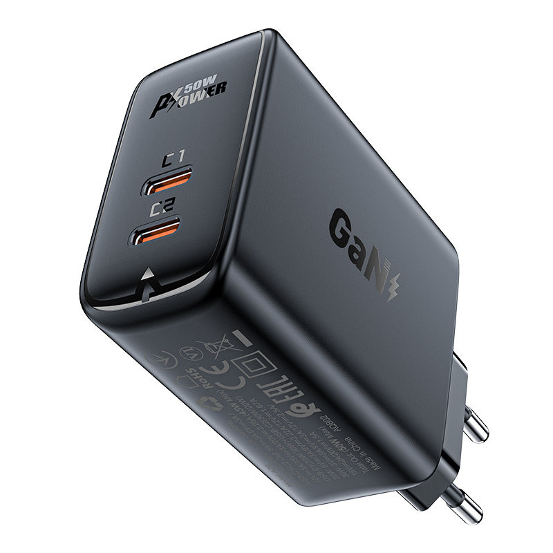 
A29 GaN sieninis įkroviklis, du USB-C PD prievadai, 50W, juodas
